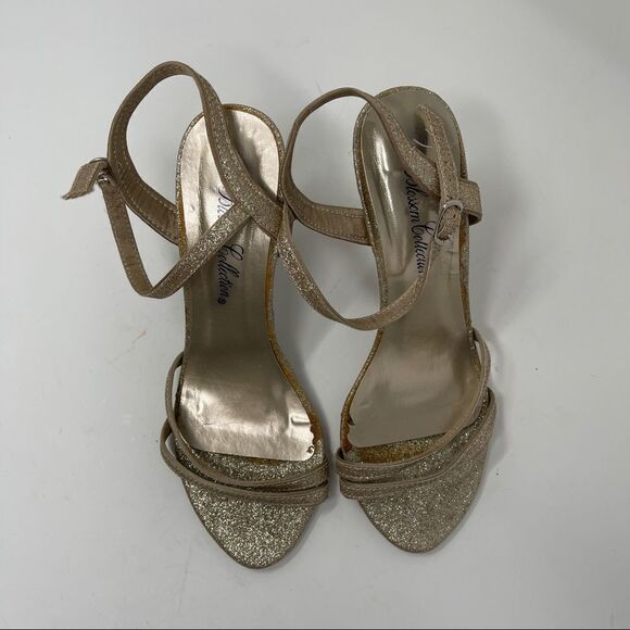De Blossom Collection Sandals Jeany-1 Champagne Gold Glitter Strappy Women's 6.5 - Picture 2 of 9